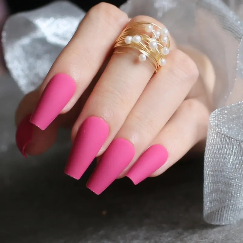 Glossy Ballet false nails red Long coffin Salon art matte Fake nails Transparent rectangle-Nail Inspo