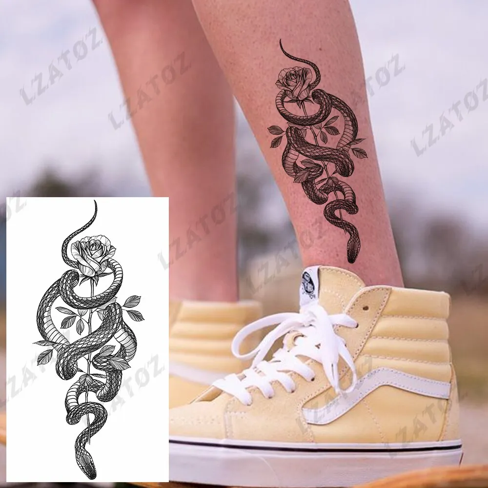 Sdrawing Rose Flower Temporary Tattoos For Woman Adults Realistic Compass Cross Fake Tatoos Sexy Waterproof Hand Tattoo Sticker
