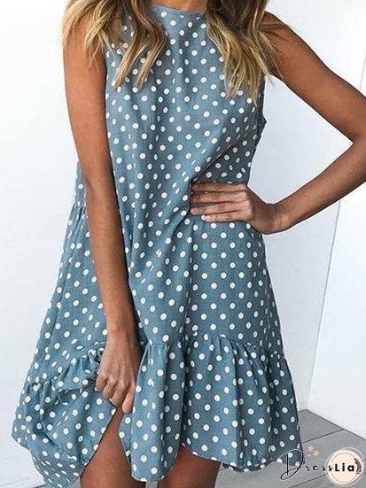 Loose Round Neck Sleeveless Polka Dot Ruffle Dress