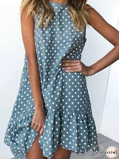Loose Round Neck Sleeveless Polka Dot Ruffle Dress