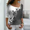 Blusa manga longa floral com decote em V
