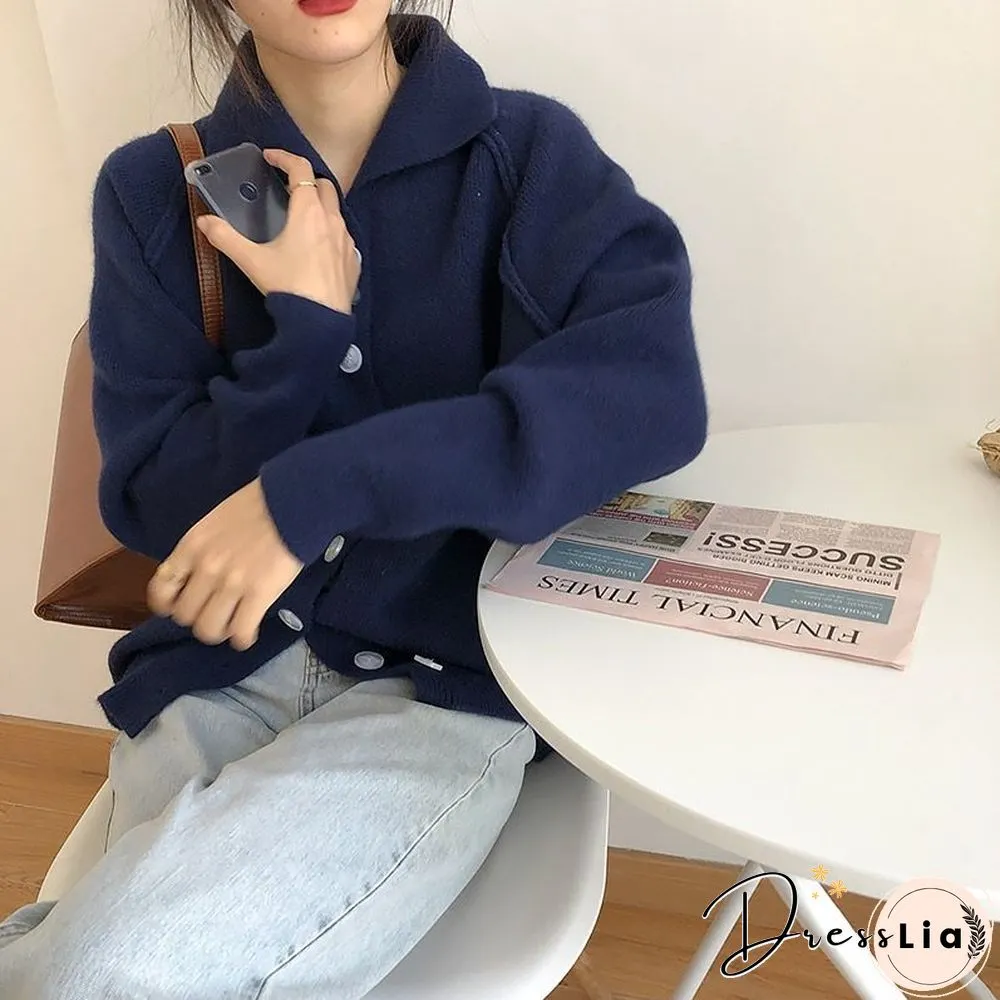 Cardigans for Women Korean Fashion Knitted Sweater Turn-down Collar Thick Sweaters Vintage Button-down Women Autumn Jacket