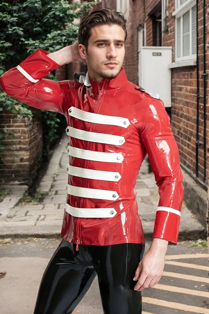 Men Latex Jackets Bandleader Red White Gentleman&rsquo;s