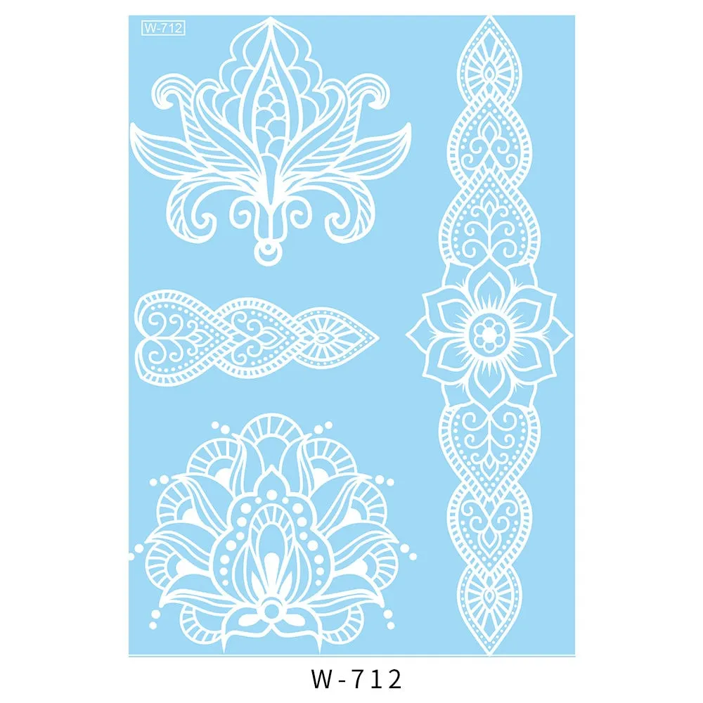 Sexy Henna Mehndi Tattoo White Lace Necklace Flower Water Transfer Temporary Tatoo Sticker Body Art Waterproof for Wedding Beach