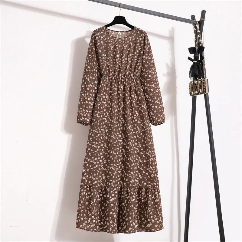 Floral Print Long Dress Women Lantern Long Sleeve High Waist Elegant Party Dress Ladies Casual Spring Summer Beach Maxi Dress