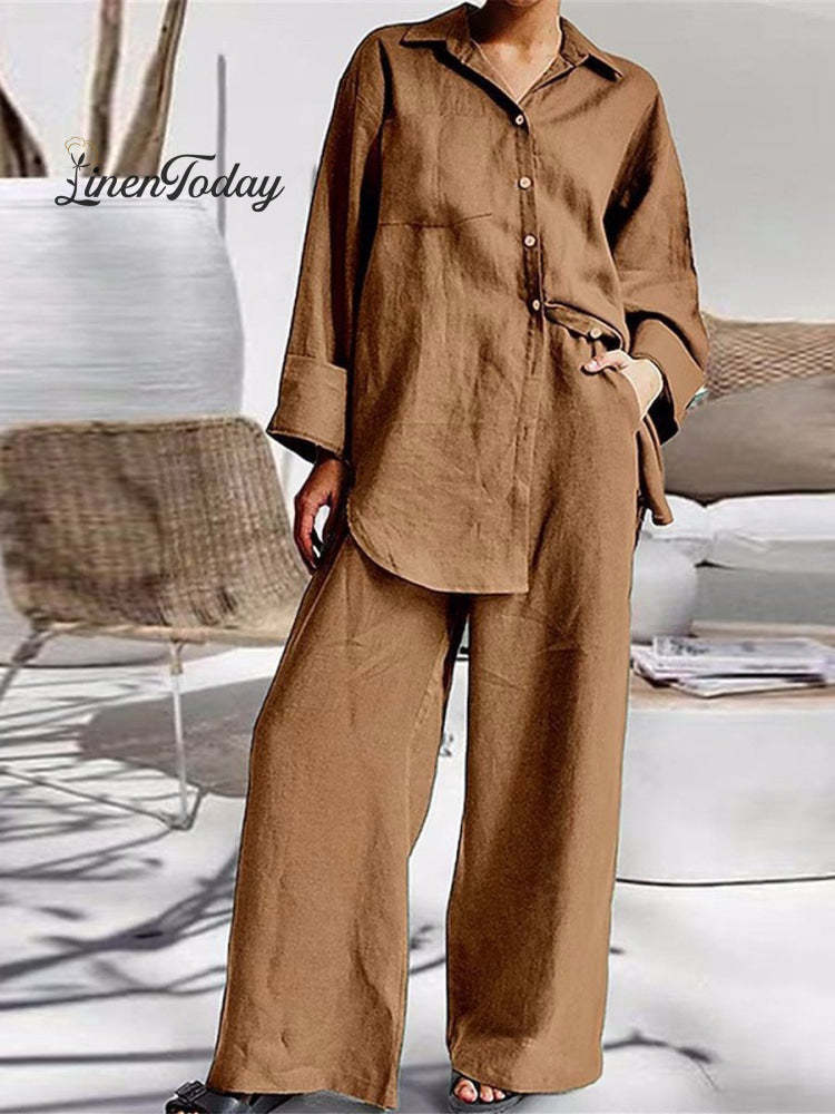 Women&rsquo;s Nine - Quarter Sleeve Shirt And Trousers Two - Piece Suit Khaki / S