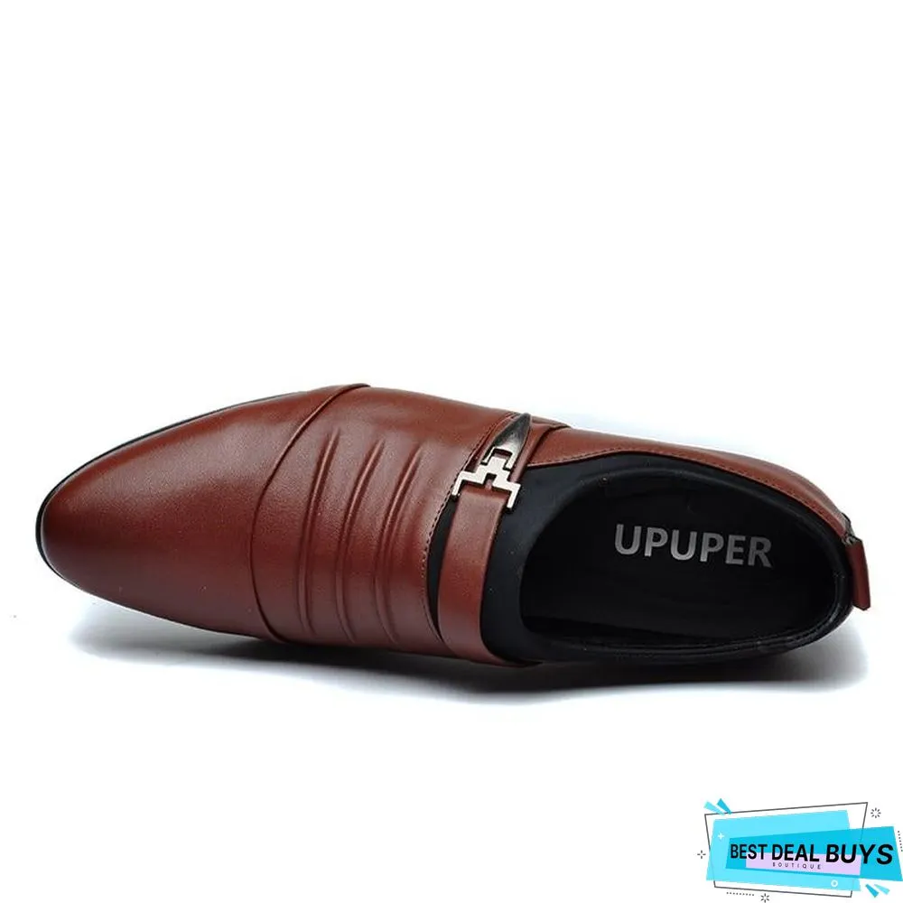 Men Pu Leather Pointed Toe Flat Slip-On Business Wedding Oxfords Shoes