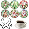 [Upgrade]6pcs Set Xmas Theme DIY Diamond Painting Coasters Kit with Holder for Craft Gift