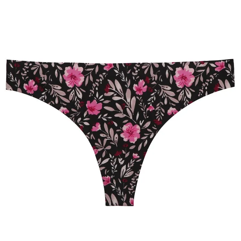 FINETOO Women Thongs Floral Printing Panties for Female Underwear Nylon Seamless Underwear  Panty Sexy Flower G-string Lingerie