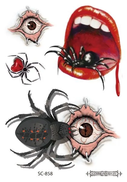 12 Kinds Big 3D Spider Tattoo Waterproof Halloween Temporary Body Art Sticker Disposable Make Up Scary tatouage temporaire
