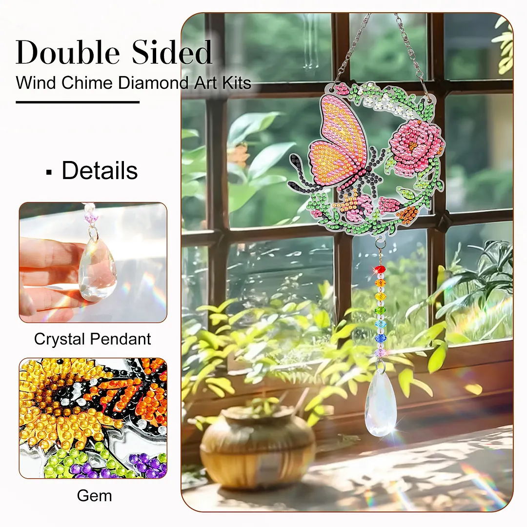 2Pcs Blue and Yellow Butterfly DIY Double-Sided Diamond Painting Hanging Kits Diamond Painting Suncatcher Craft Kit for Home Garden Wall Decor Gift