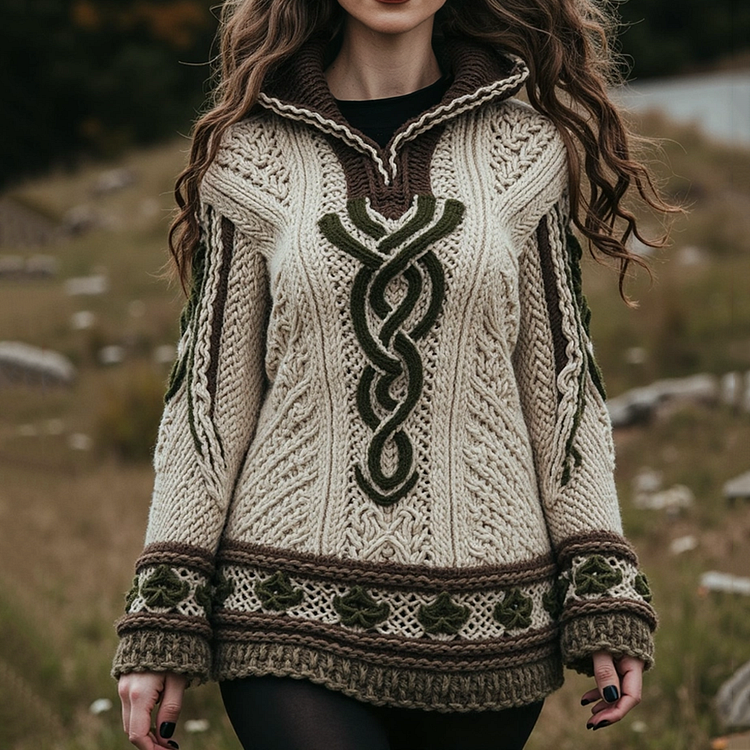 Women's Celtic Knot Trefoil Jacquard Hooded Sweater
