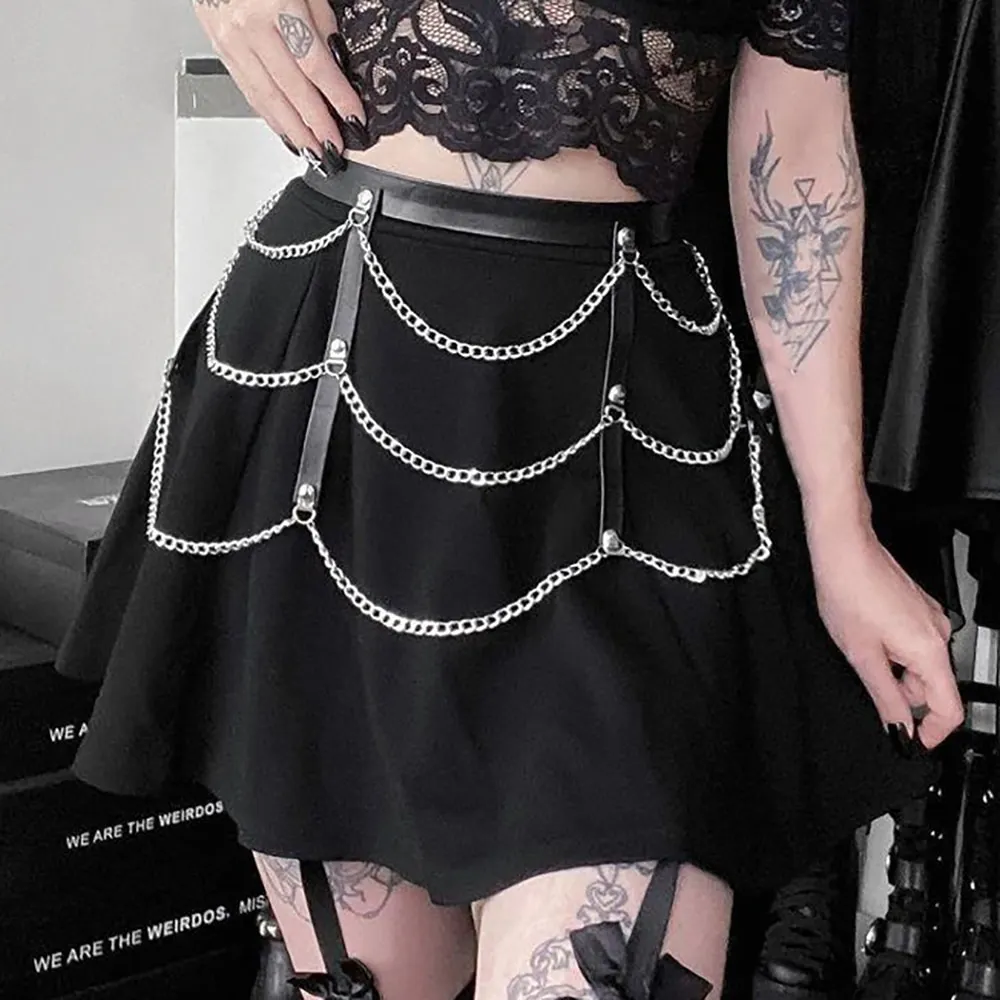 Billionm Goth Faux Leather Skirt Harness Woman Body Bondage Garter Belt Stockings Sexy Lingerie Bdsm Festival Rave Gothic Dress Women