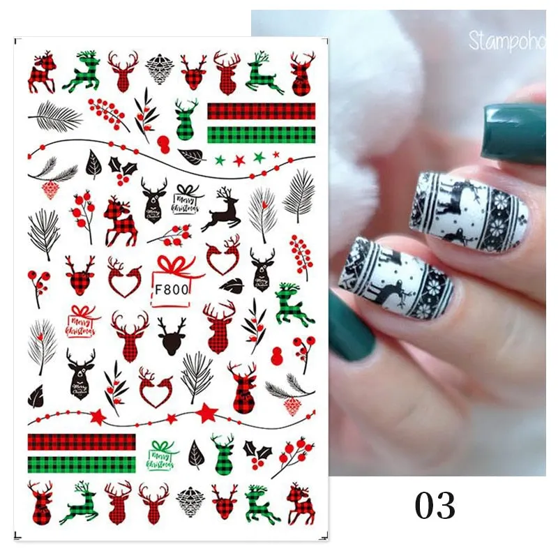 Sliver Bronzing 3D Christmas Nail Art Decoration Sticker Sparkly White Colorful Glitter Geometry Snowflake Winter Slider Foil