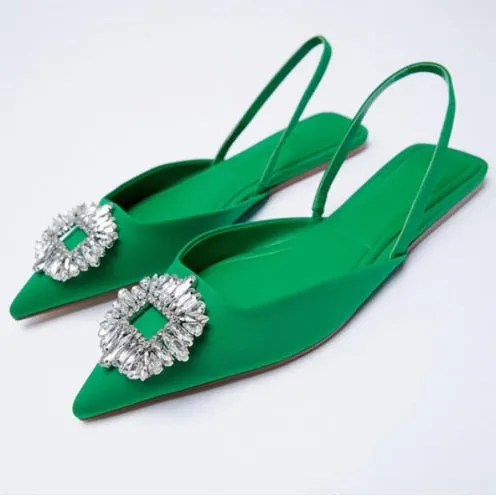 2021 Summer New Rhinestone Pointed Toe Sexy Women Sandals Wear Baotou Set of Feet All-match Banquet Woman Sandals Flat Shoes