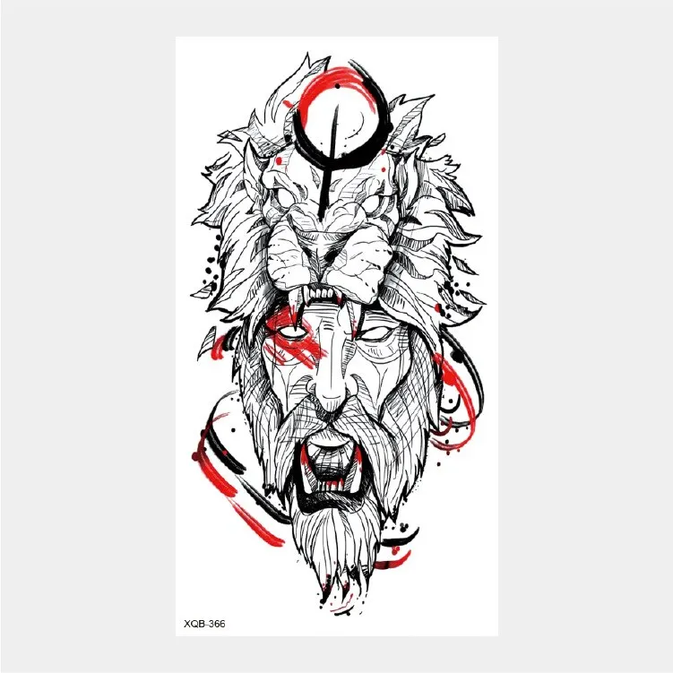 Sdrawing Temporary Tattoo Stickers Animal Tiger Lion Wolf Head Domineering Half Arm Big Picture Water Transfer Tatto Sticker
