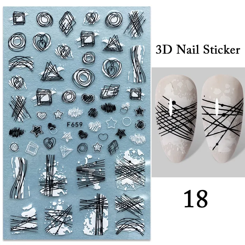 1PC iridescent Gold Black White 3D Nail Sticker Leaves Geometric Tropical Beach Decals DIY Slider Decoration Manicures-Nail Inspo
