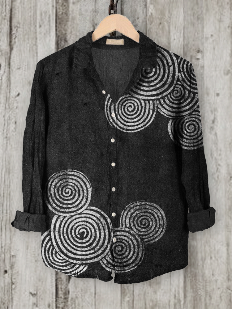 Sea Waves Ripples Japanese Lino Art Linen Blend Blouse