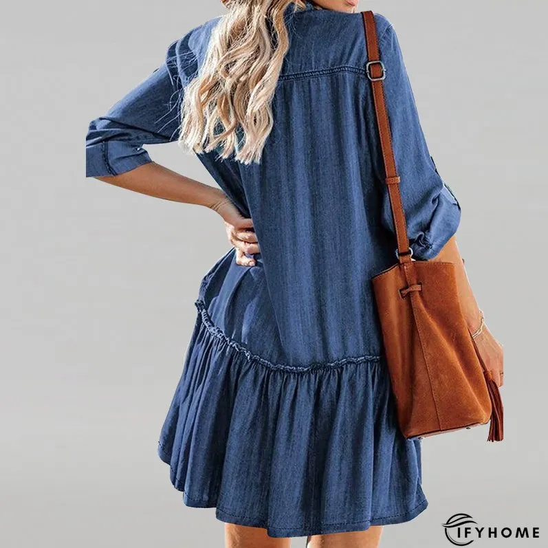 Plus Size Women Denim Long Sleeve Dress | IFYHOME