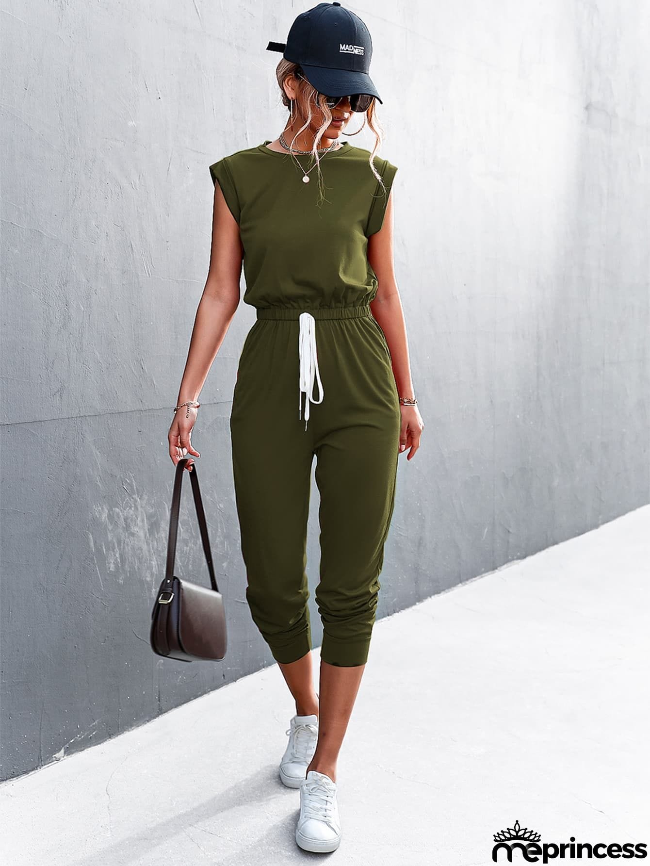 Round Neck Cap Sleeve Jumpsuit