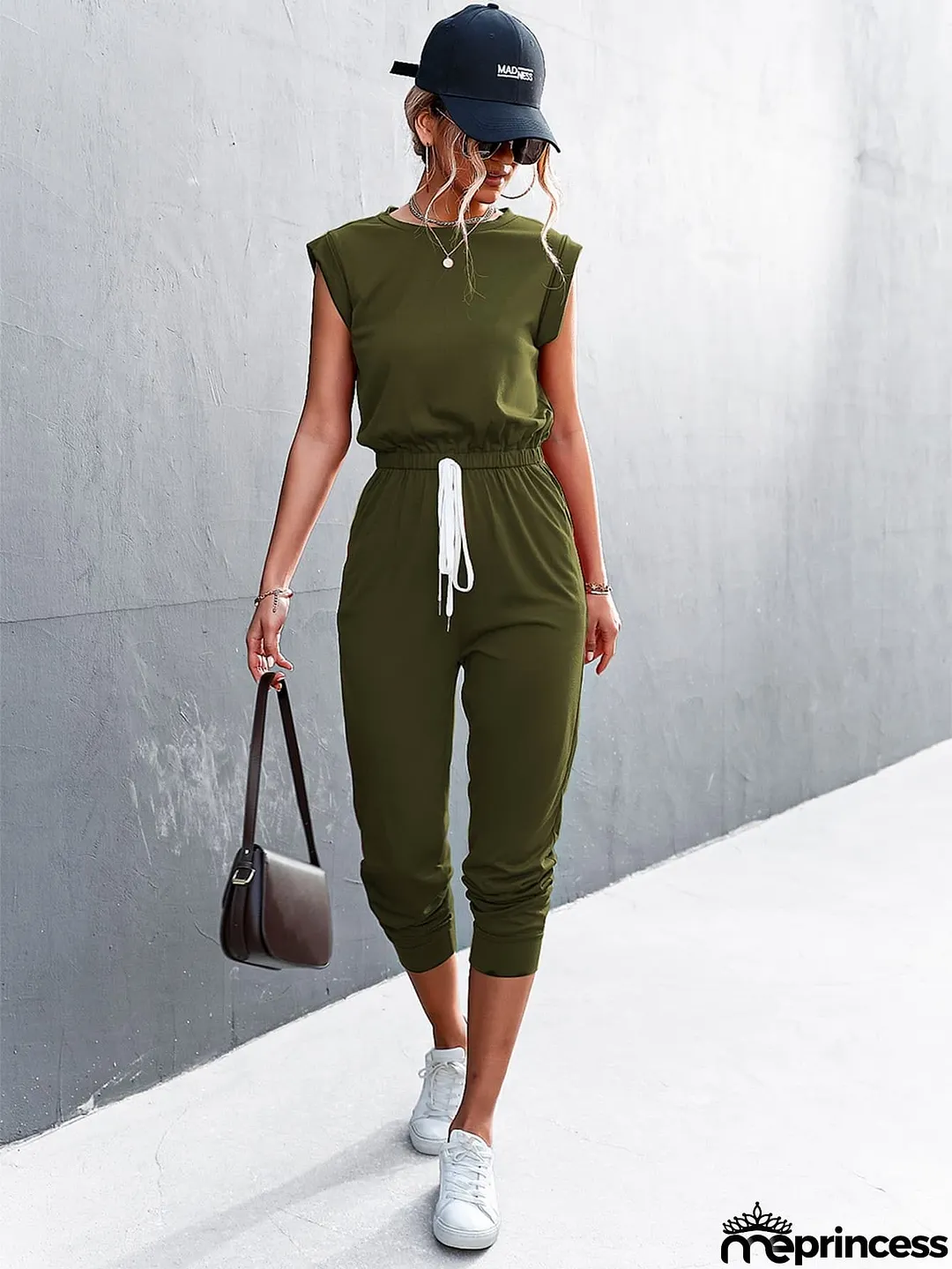 Round Neck Cap Sleeve Jumpsuit