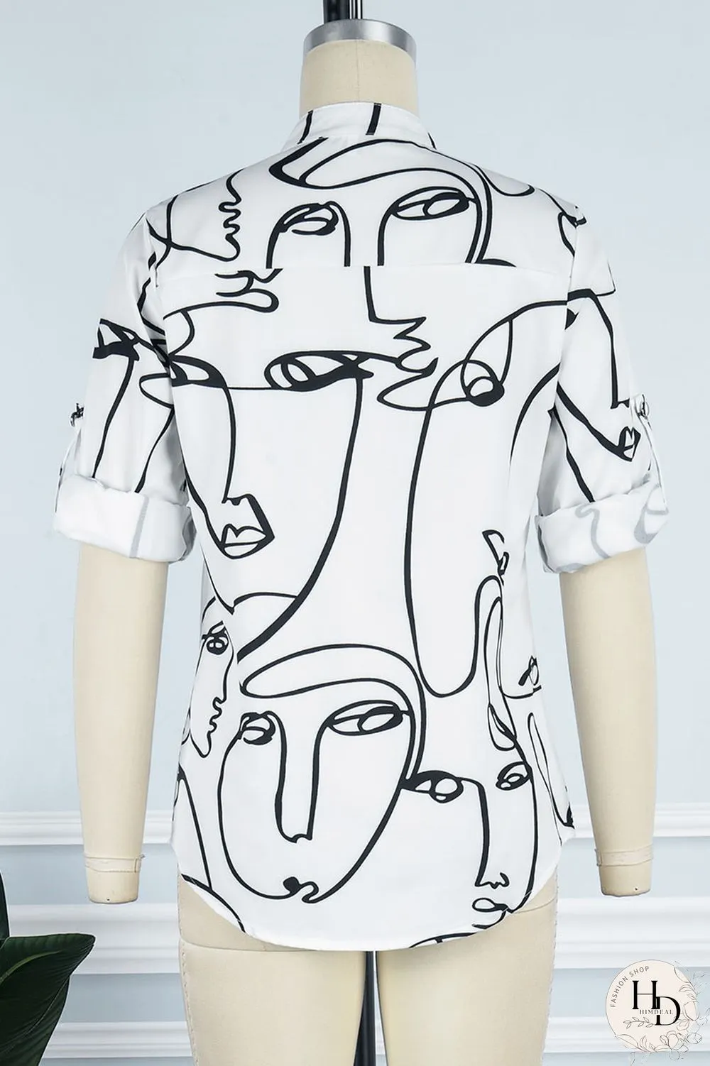 Orange Casual Street Print Patchwork Buckle Mandarin Collar Tops