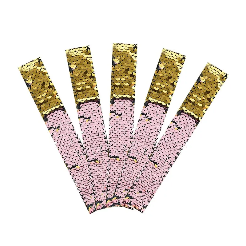 5pcs Glitter Slap Bracelets Mermaid Sequin Wristband for Girl Little Mermaid Birthday Party Decoration Gift Kids Toy Baby Shower