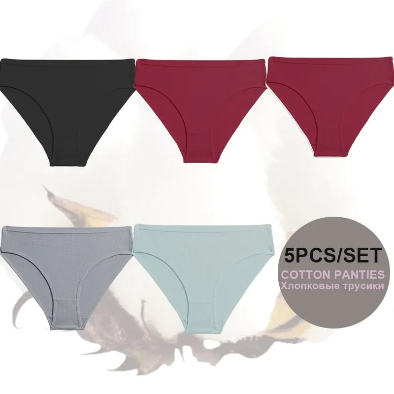 FINETOO 5PCS/Set Lingerie Cotton Women Panties Lingerie S-XL Briefs Sexy Ladies Intimates Underwear Female Pantys New Underpants