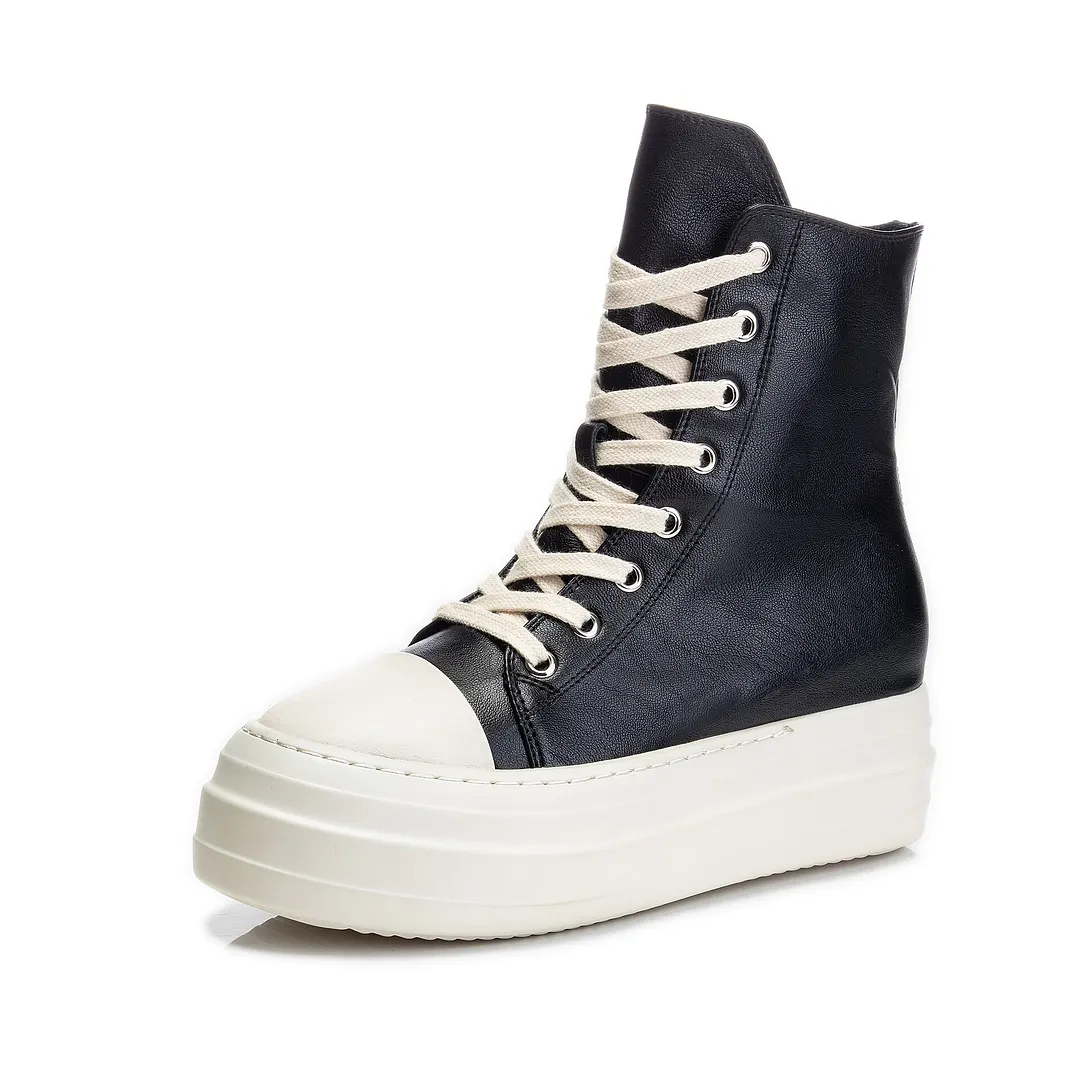 Yyvonne 2022 Chunky Sneakers Women Round Toe Leisure Outwear Black Casual Shoes Platform Lace-Up Trainers Handmade Sapatos Feminina