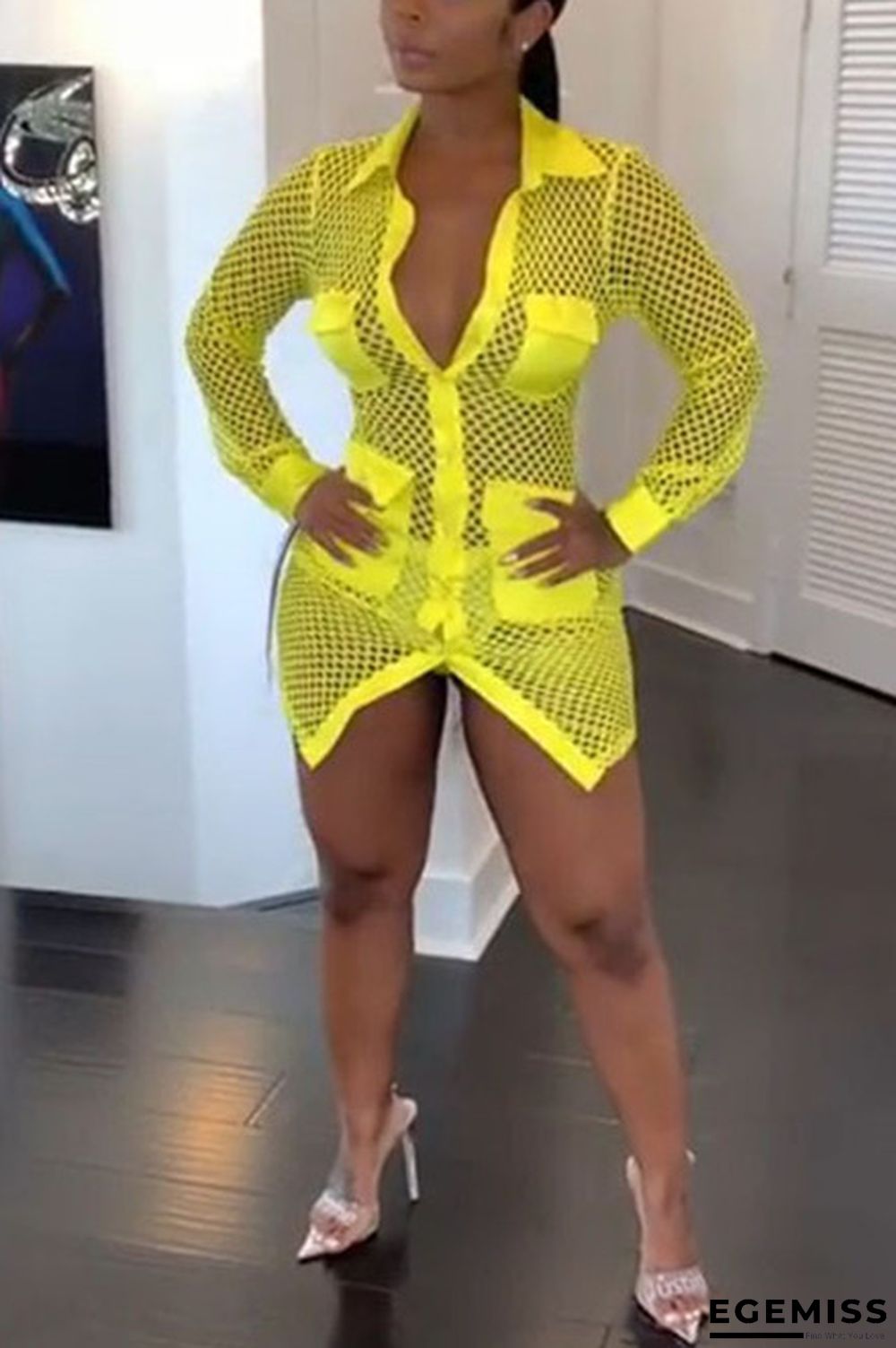 Yellow Sexy Fashion Long Sleeve Dress | EGEMISS