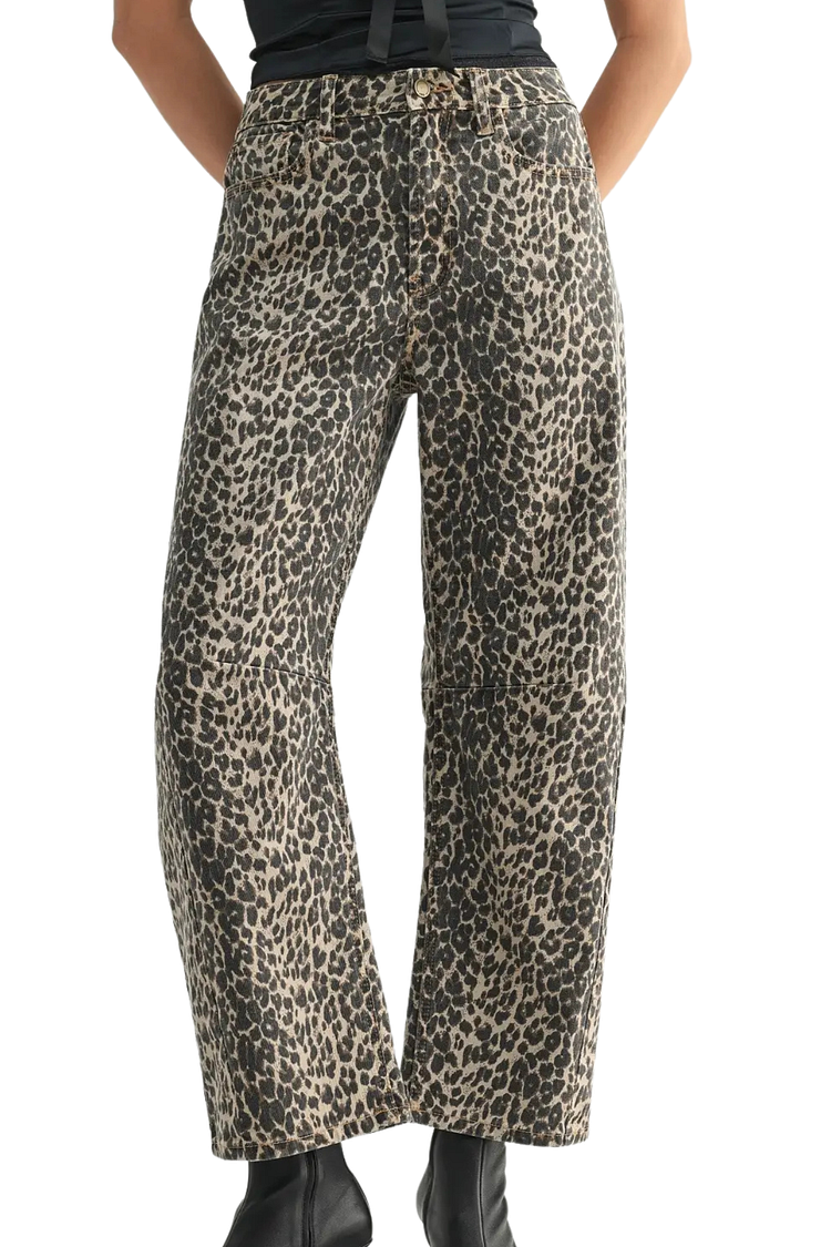 Just Black Leopard Barrel Jean