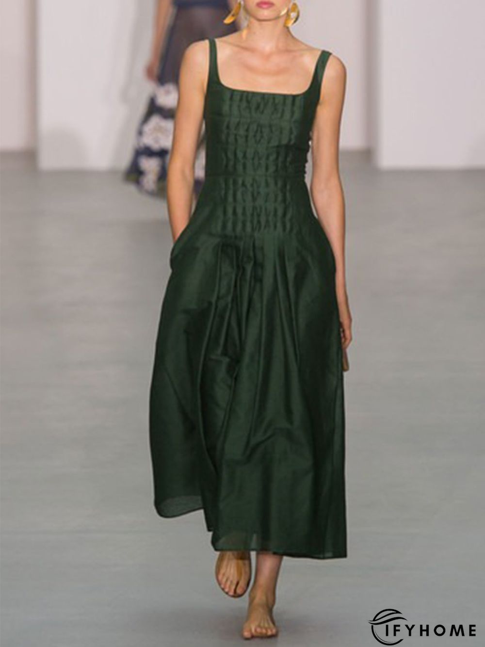 Vintage Elegant Plain Sleeveless Casual Weaving Dress | IFYHOME