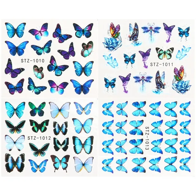 Nail Stickers 4Pcs/Set Water Transfer Multiple Colors Butterfly Designs Nail Decal Decoration Tips For Beauty Salons-Nail Inspo