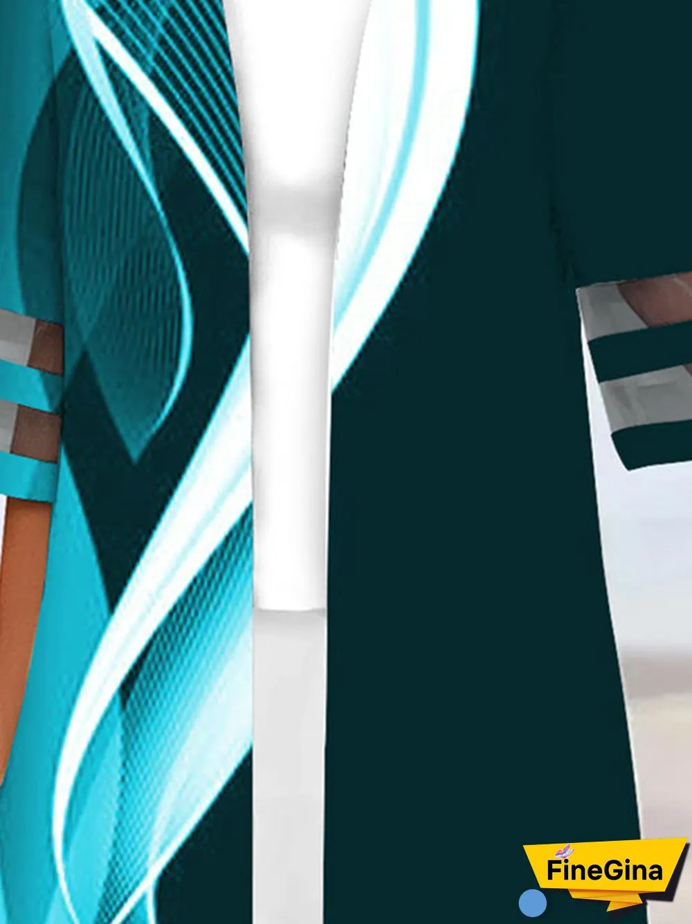 Women Half Sleeve Scoop Neck Striped Printed Colorblock Two-Pieced Tops