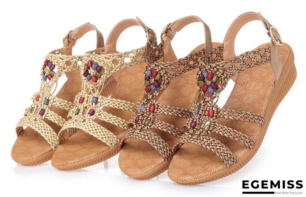 Ethnic Style Women Summer Woven Sandals Breathable Wedge Sandals | EGEMISS