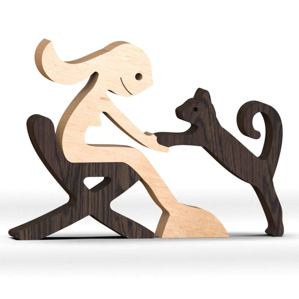 Family Puppy Wood Dog Craft Figurine Desktop Table Ornament Carving Model Creative Home Office Decoration Love Pet sculpture 515-1