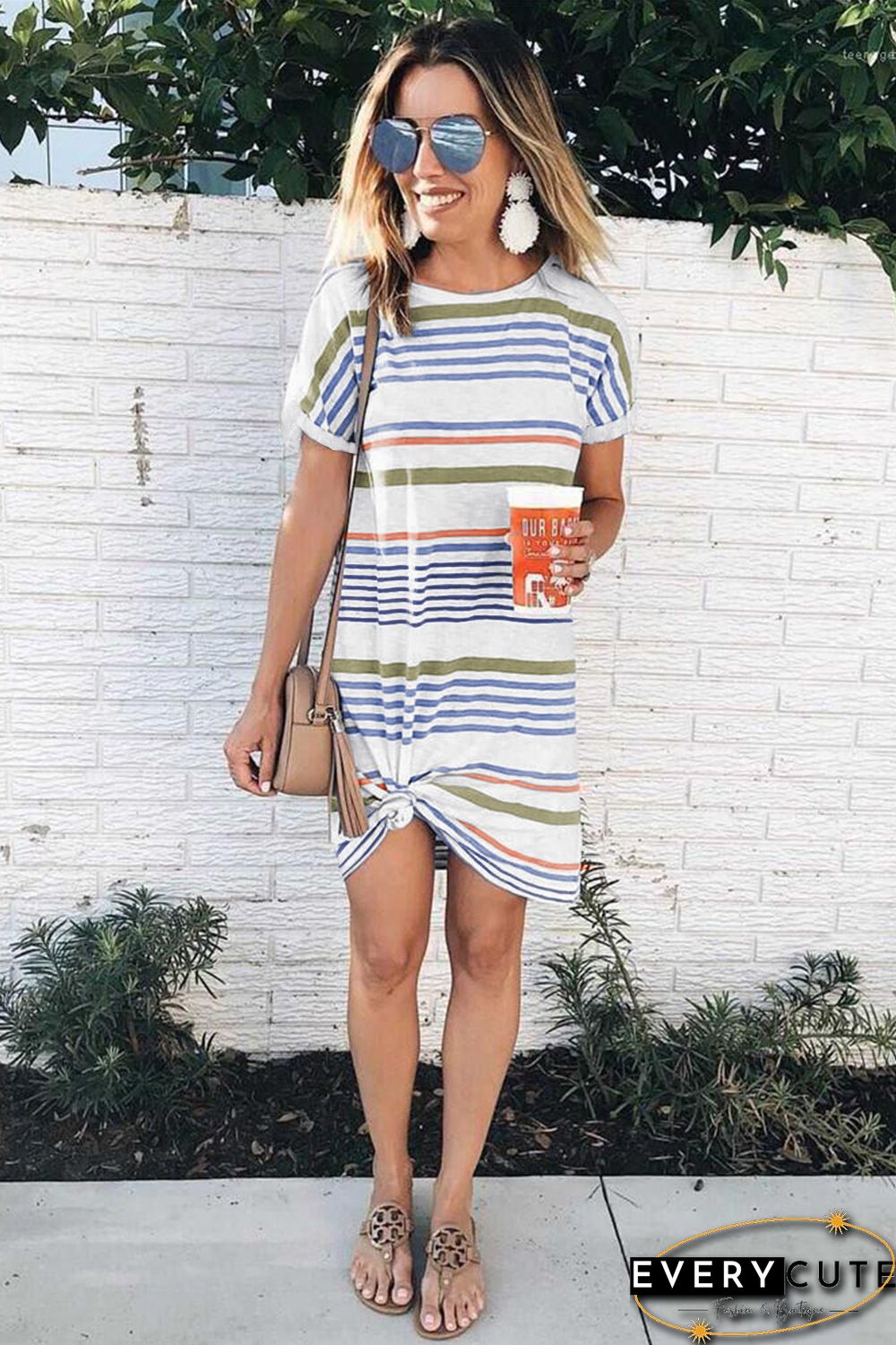 Short-Sleeved Striped T-shirt Mini Dress