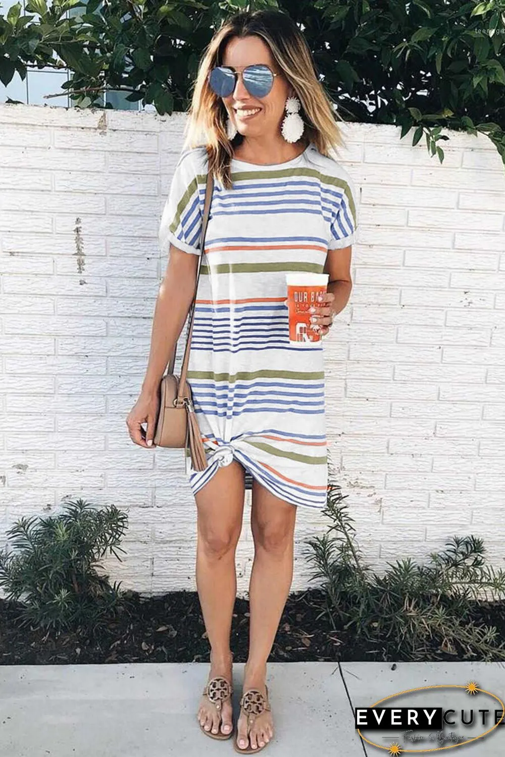 Short-Sleeved Striped T-shirt Mini Dress