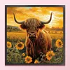 (Stamped/Counted) Hignland Cow Sunflower - 11CT Cross Stitch 40*40cm
