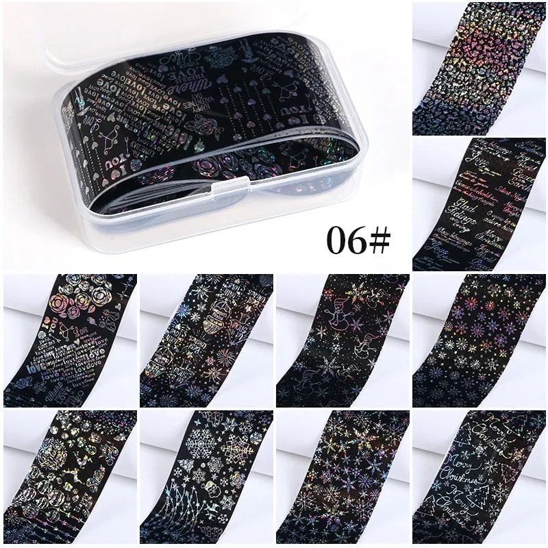 10Pcs/Bag Nail Art Transfer Foil Sticker Abstract Image Blue French Tip Wraps Adhesive Decals Nails Decoration Accessories-Nail Inspo