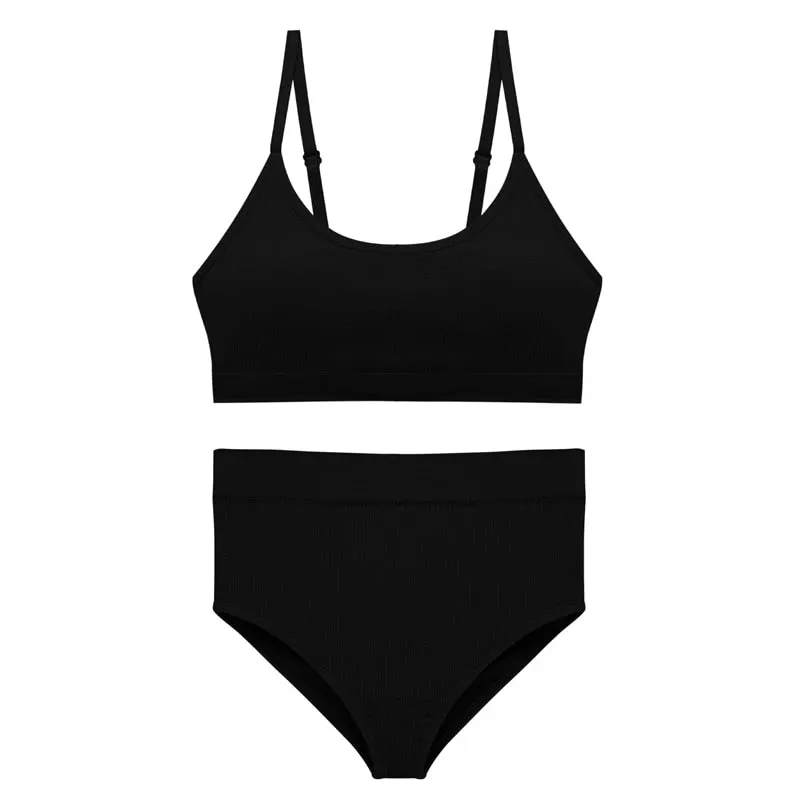 CINOON Seamless Tanks Tops Bras Set Female Underwear Wireless Bra Crop Top Women High Waist Underpants Soft Bralette Lingerie