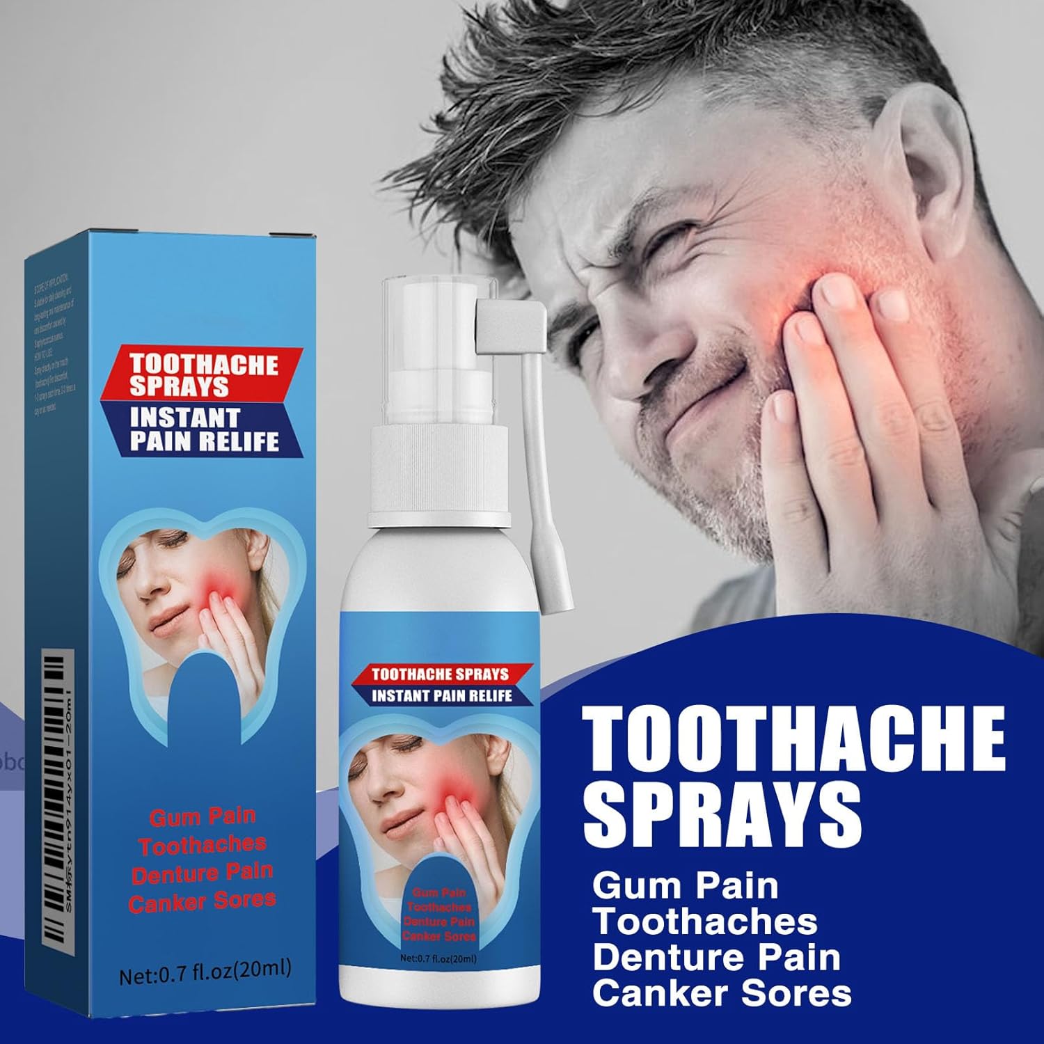 Bploar Toothache Spray Toothache Spray, Toothache Relief Spray, Toothache Relief Water, Relieve Painful Gums, Swelling, Tooth Burn, Pack of 2