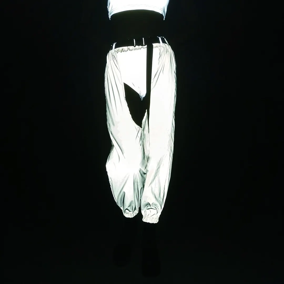 Nigikala Fashion Sexy Open-Crotch Dazzle Reflective Pants Female Ins Hip Hop Trend Laser Cargo Casual Pants