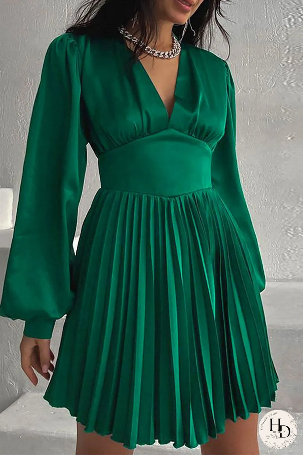 Burgundy Casual Solid Patchwork Fold V Neck Pleated Dresses