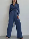 Simple Blouses Top&Wide Leg Pants Solid Color Casual Suit