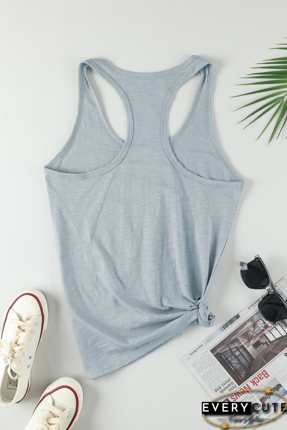 Blank Apparel - Gray Scoop Neck Basic Solid Tank Top