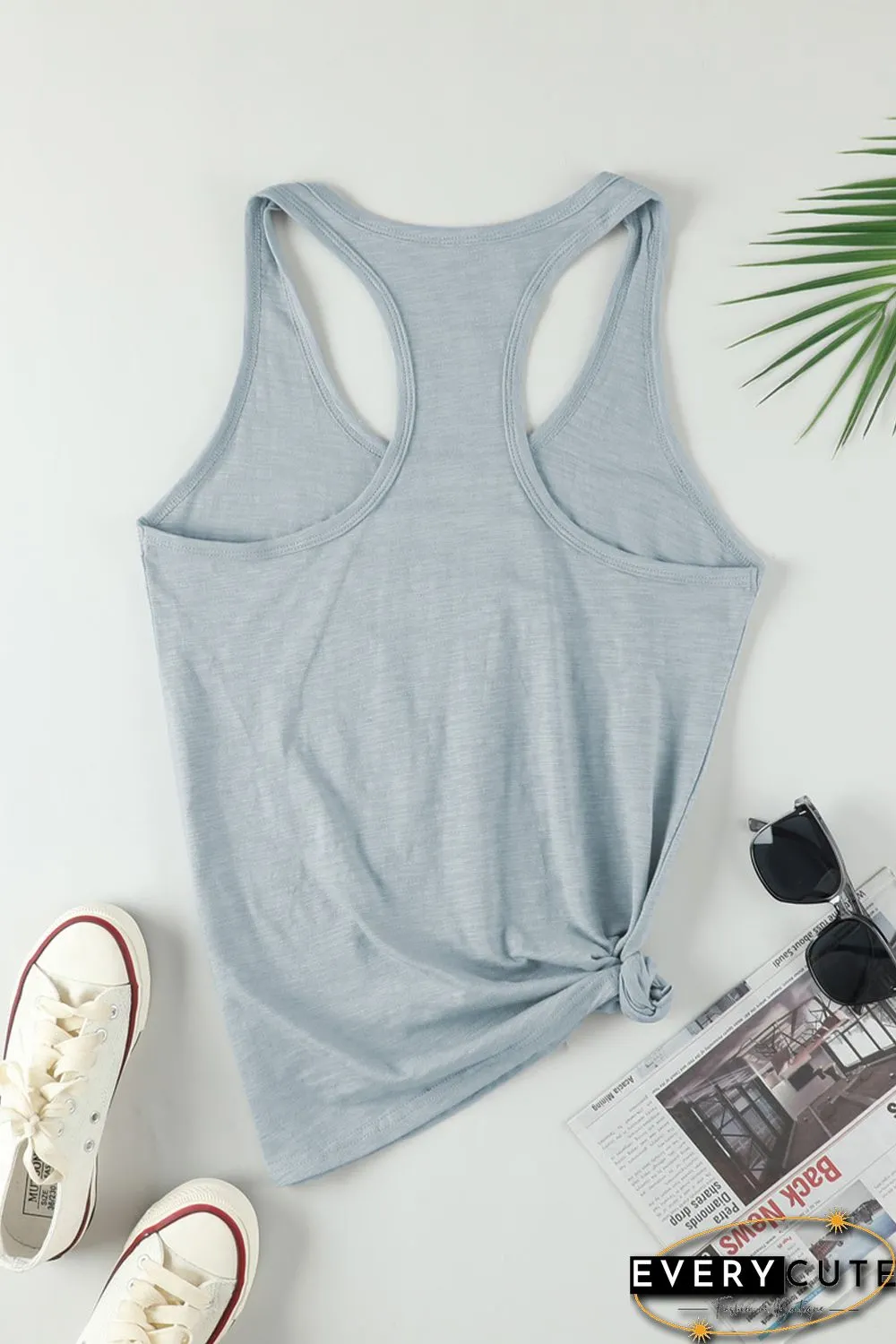 Blank Apparel - Gray Scoop Neck Basic Solid Tank Top