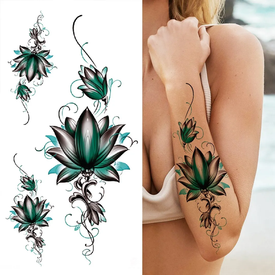Realistic Fake Peony Temporary Tattoos For Women Girl Black Rose Elephant Flower Tattoo Sticker Tiger Anemone Tatoos Half Sleeve 1118 712-1