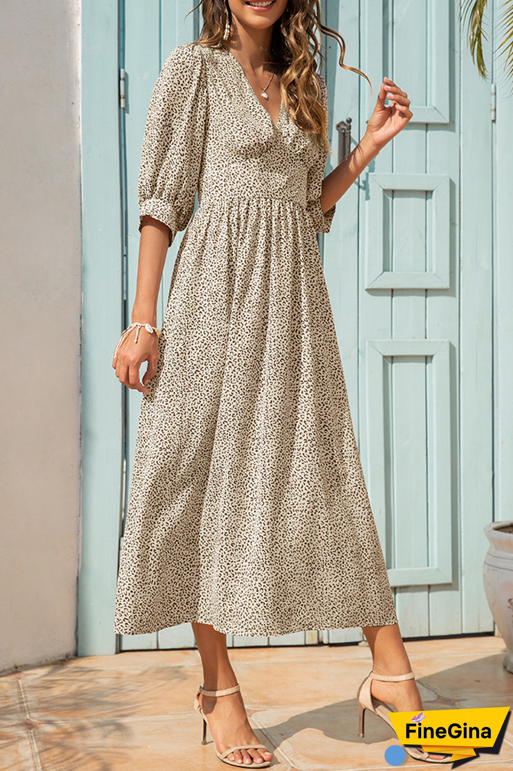 Elegant Floral Split Joint Fold V Neck A Line Dresses