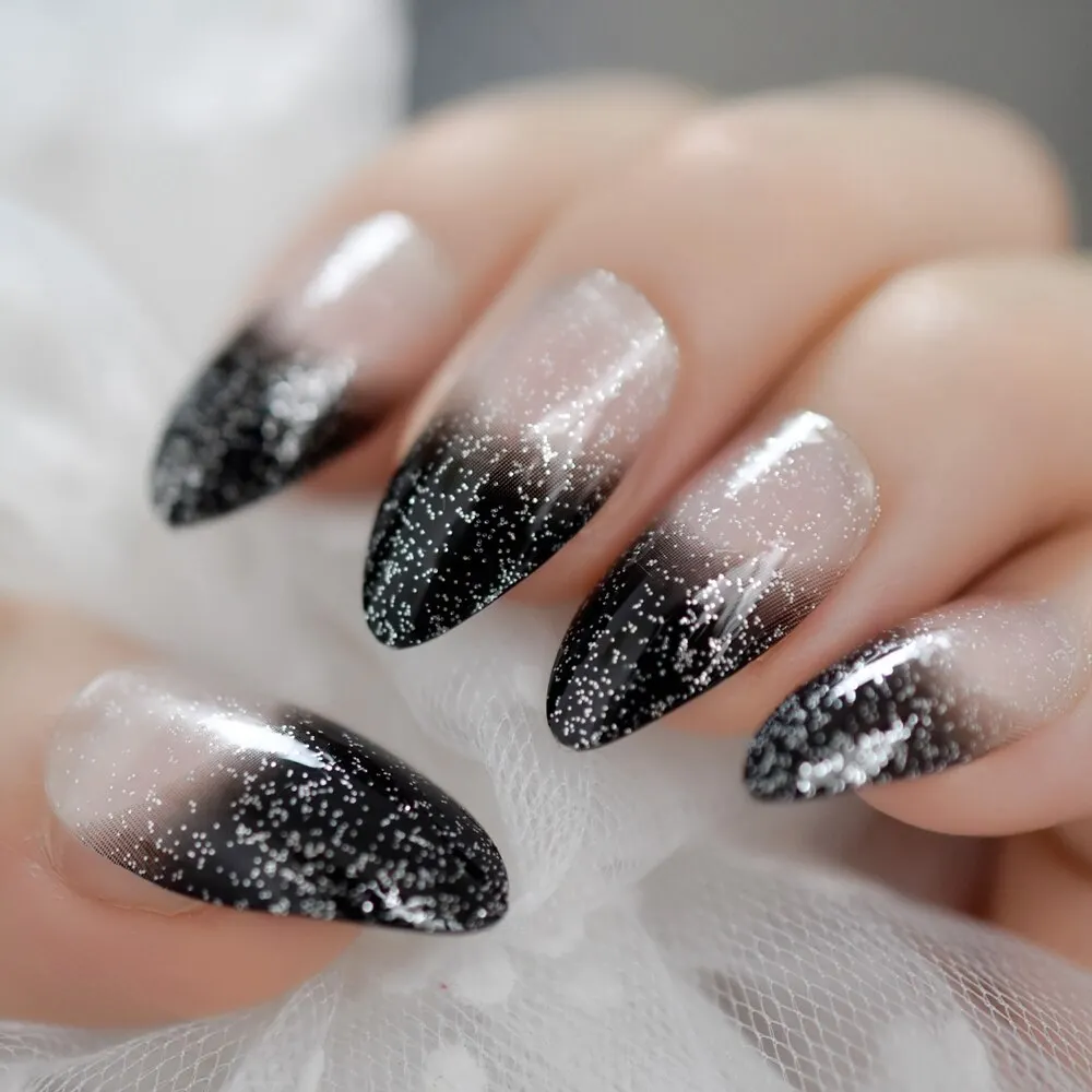 Pearl Shine Glossy Fake Nails Shimmer White Square Ombre French Nail Faux Ongles Gradient Medium Fingernails with Gluetabs-Nail Inspo